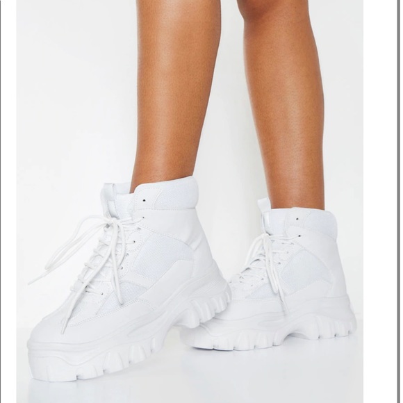 PrettyLittleThing Shoes - PrettyLittleThing White Platform Sneakers Size 7